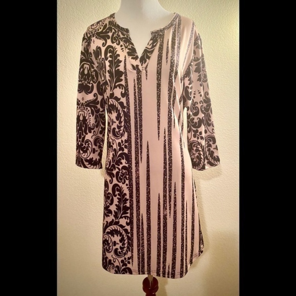 NWT Firmiana Black & Cream Multi-Print Tunic Dress